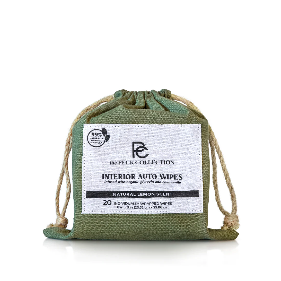 Cotton-jute bag of the PECK COLLECTION interior auto wipes, part of a 3-bag bundle, on a neutral background.