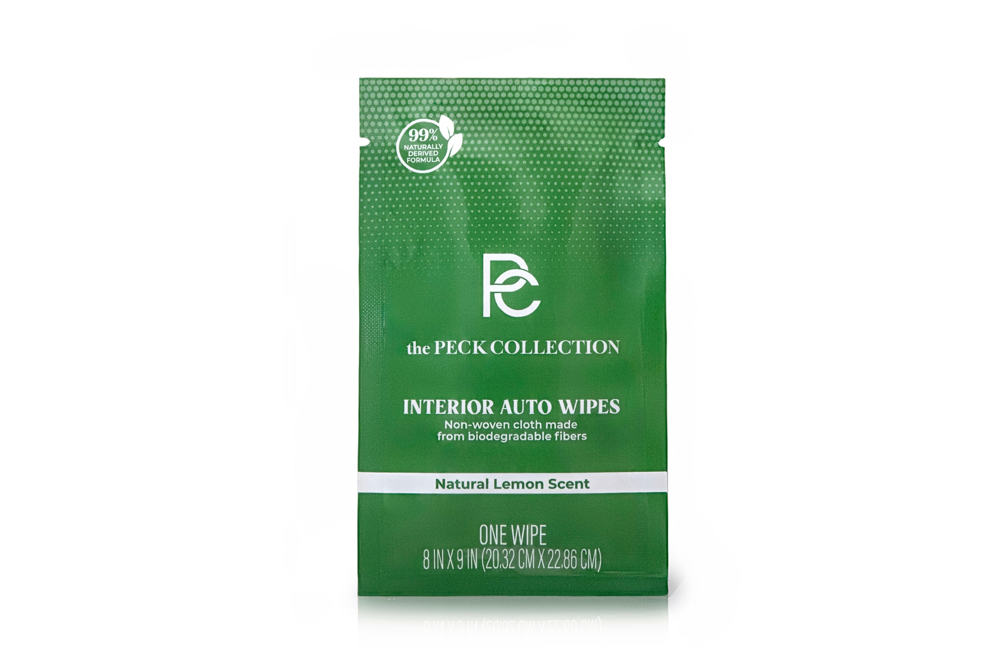 single individually wrapped interior auto wipe packet from the PECK COLLECTION 1-bag set